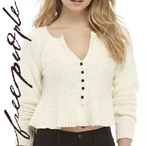 FREE PEOPLE Cream Henley Sweetheart Cropped Knit Sweater XS